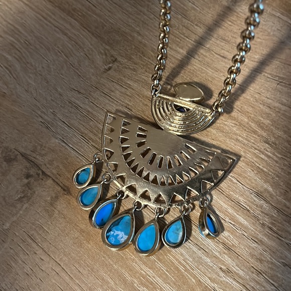 NEW ANTHROPOLOGY BOHEMIAN GOLD & BLUES NECKLACE W DANGLES AND ADJUSTABLE CHAIN - Picture 4 of 6